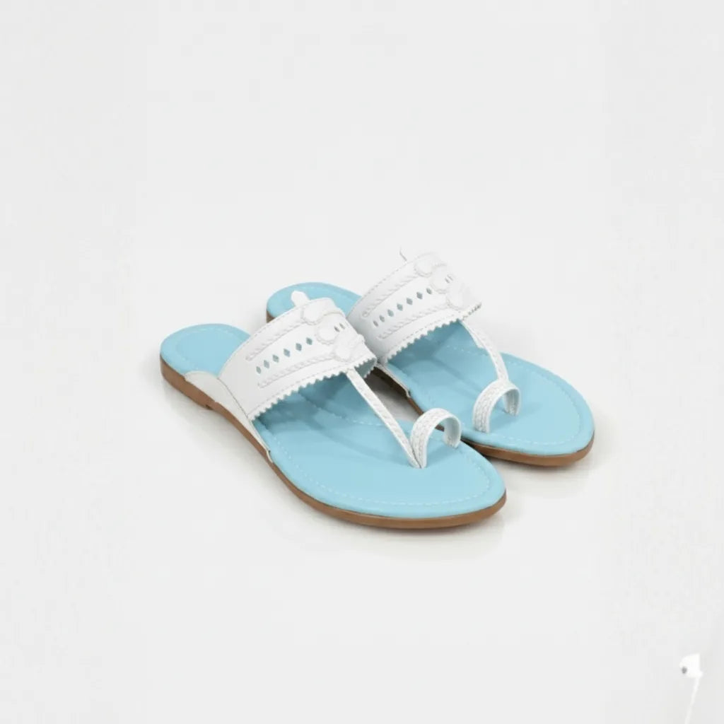 Women Kolhapuri | Sky Light Super Soft Kols by NIIRA| Stylish & Comfortable | Handmade by Local Artisans - Blue and White