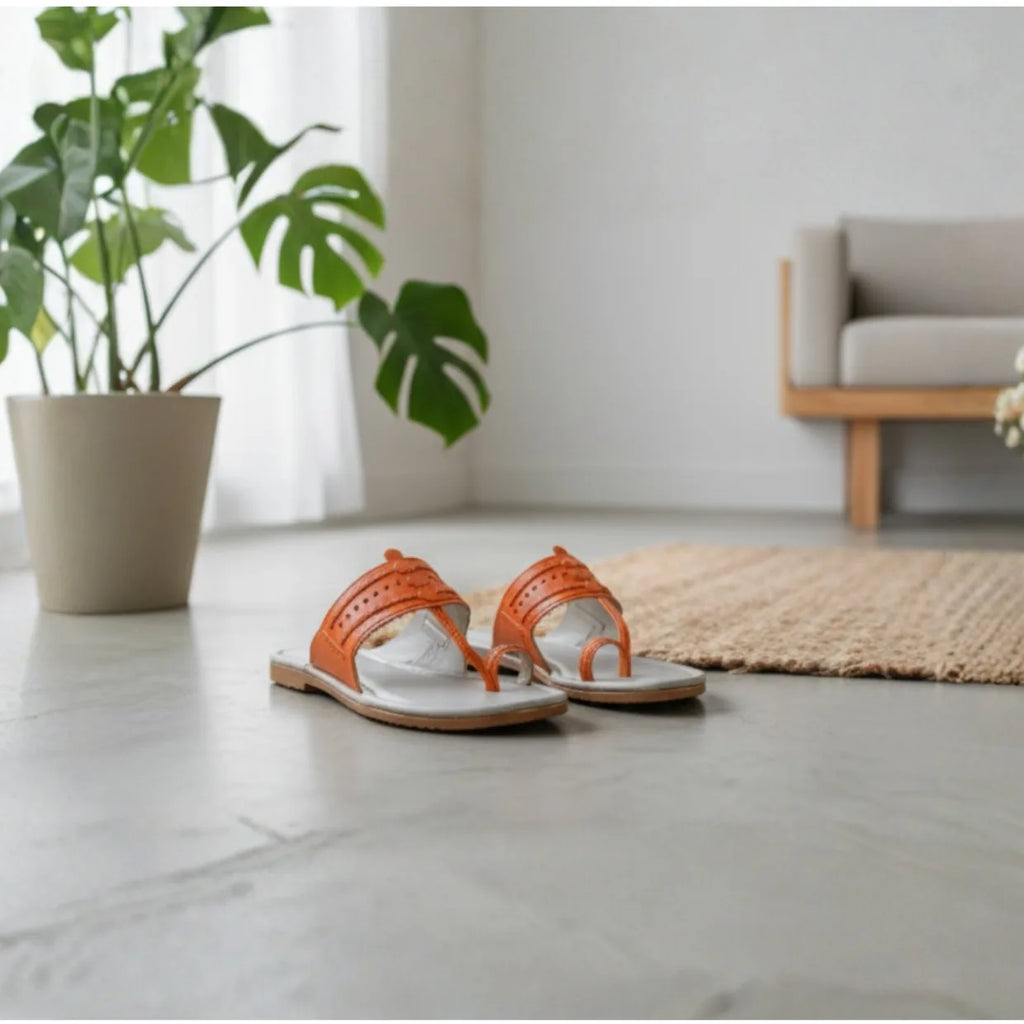 Women Kolhapuri | Soles Super Soft Kols by NIIRA| Stylish & Comfortable | Handmade by Local Artisans - Grey and Peach