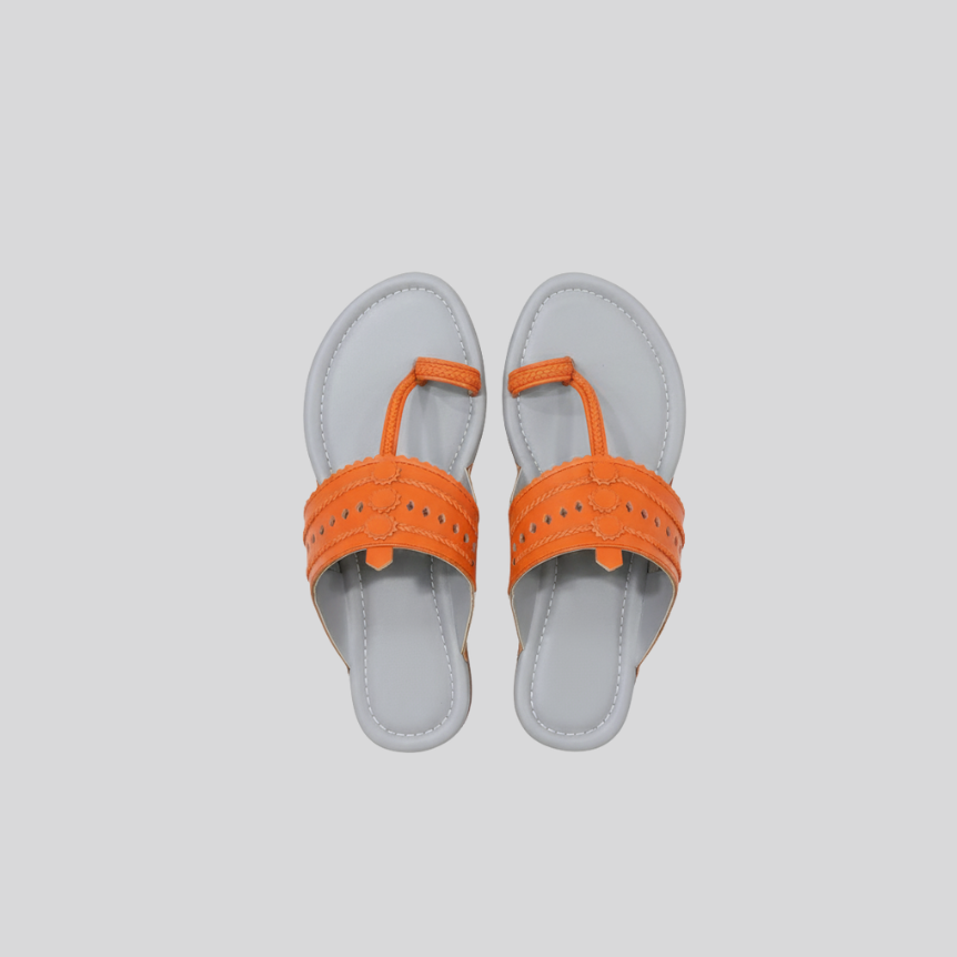 Women Kolhapuri | Soles Super Soft Kols by NIIRA| Stylish & Comfortable | Handmade by Local Artisans - Grey and Peach