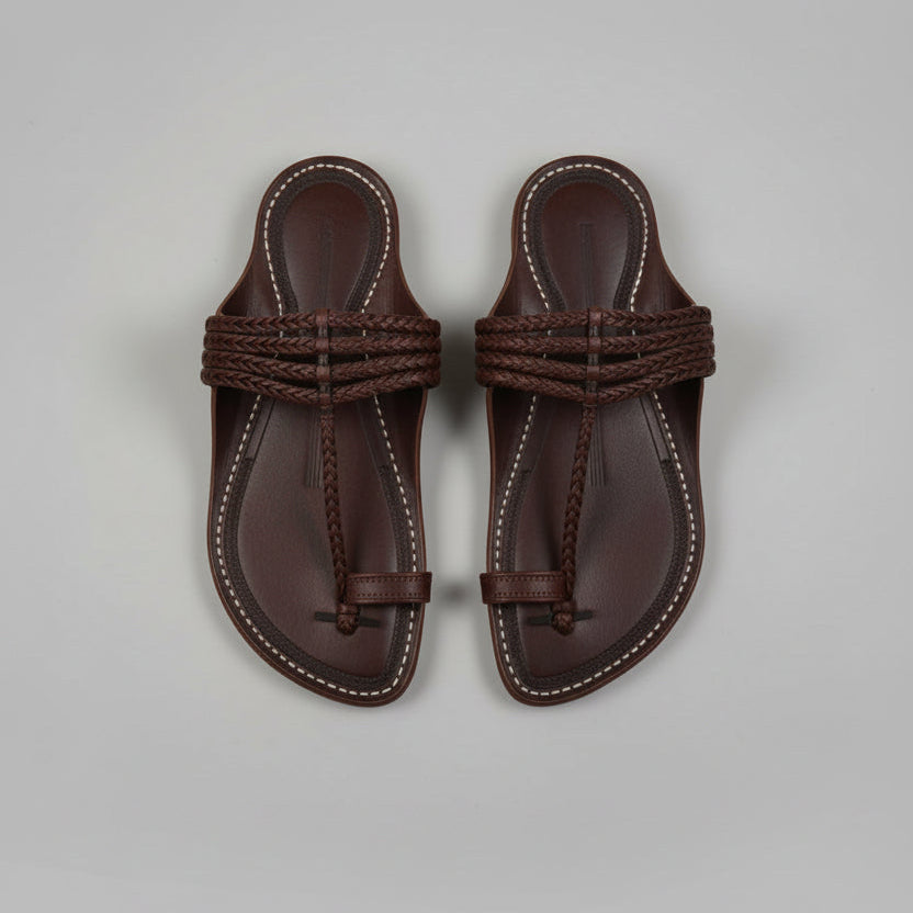 The Pointed Dark Kolhapuri chappal for men, sharp pointed-toe handcrafted leather sandal by NIIRA