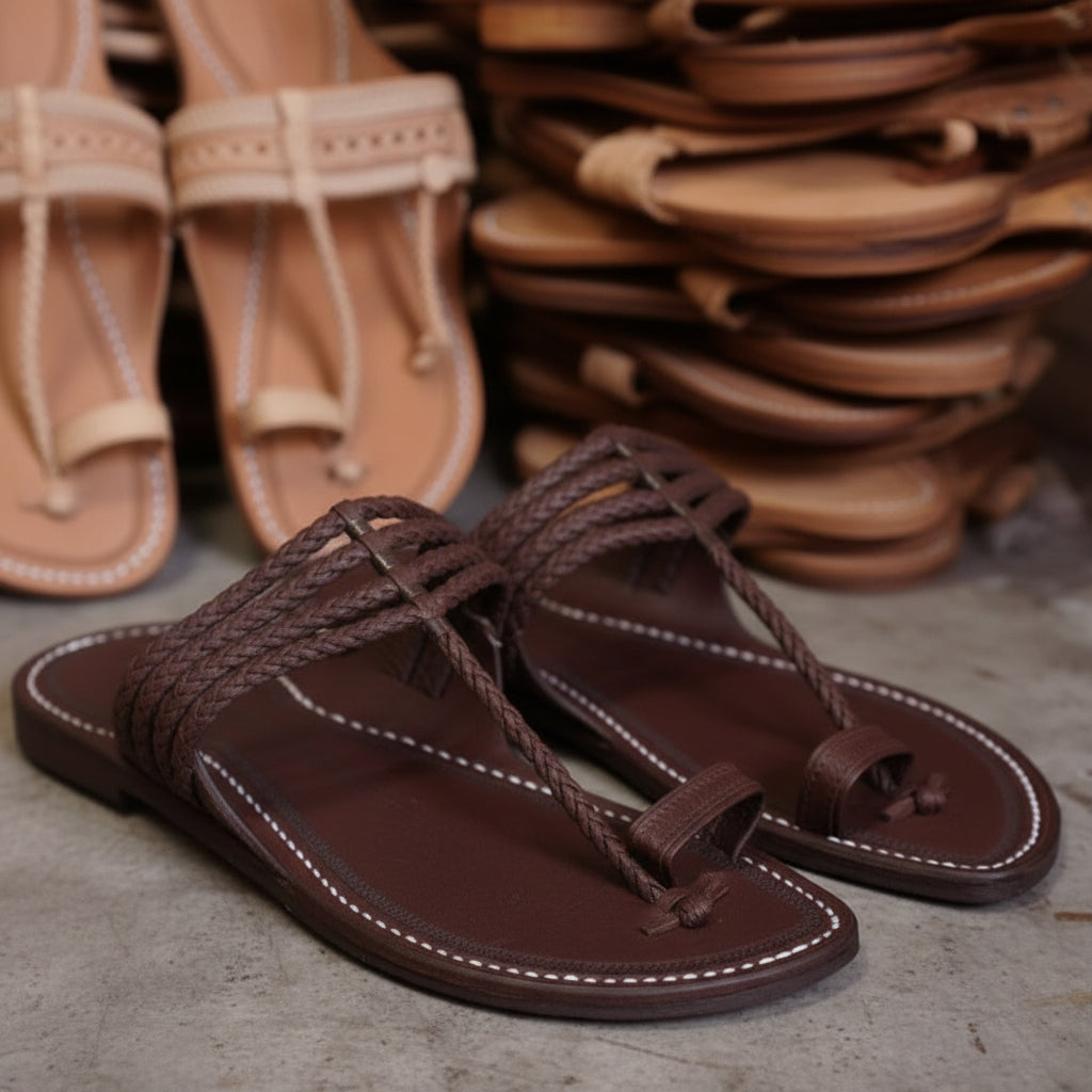 The Pointed Dark | Men | Leather Kolhapuri Chappal
