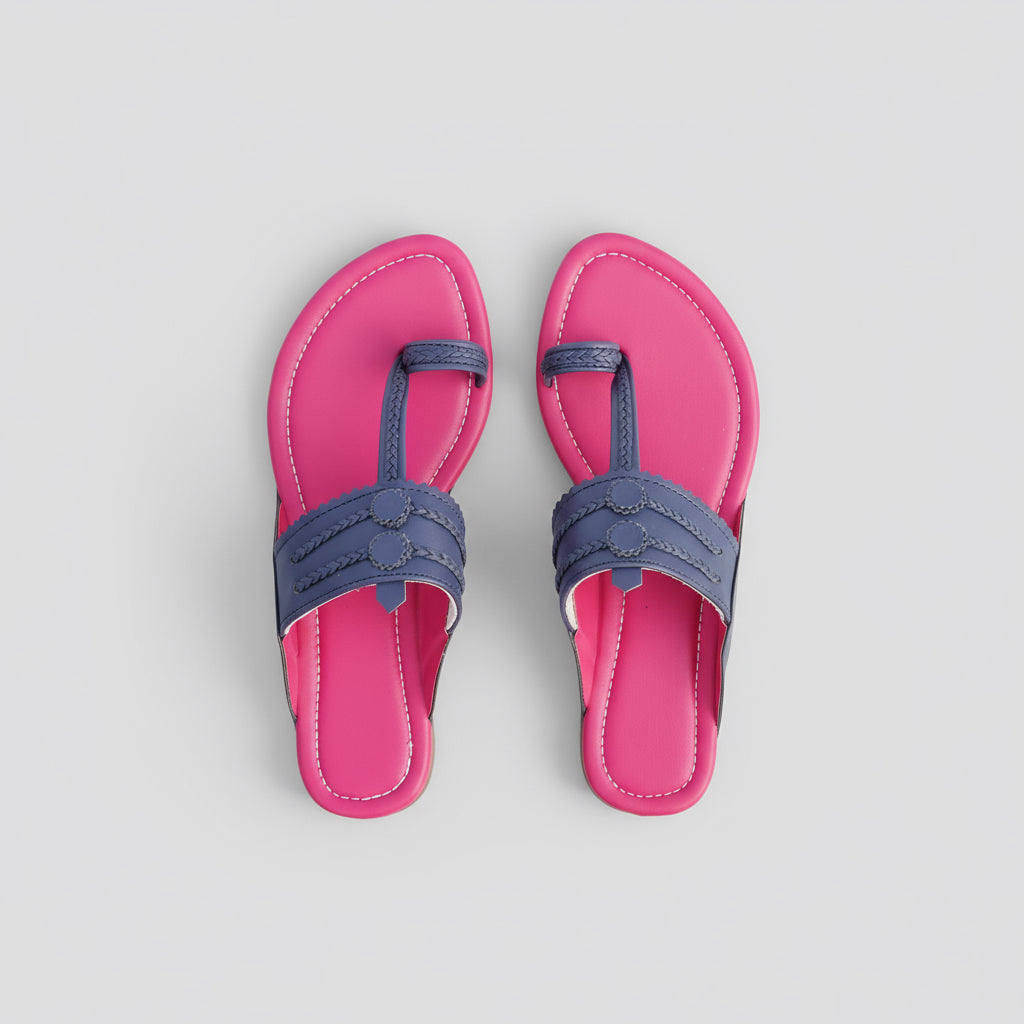 Vastra Super Soft Kolhapuri Kols for women in pink and blue, handmade cushioned chappals by NIIRA