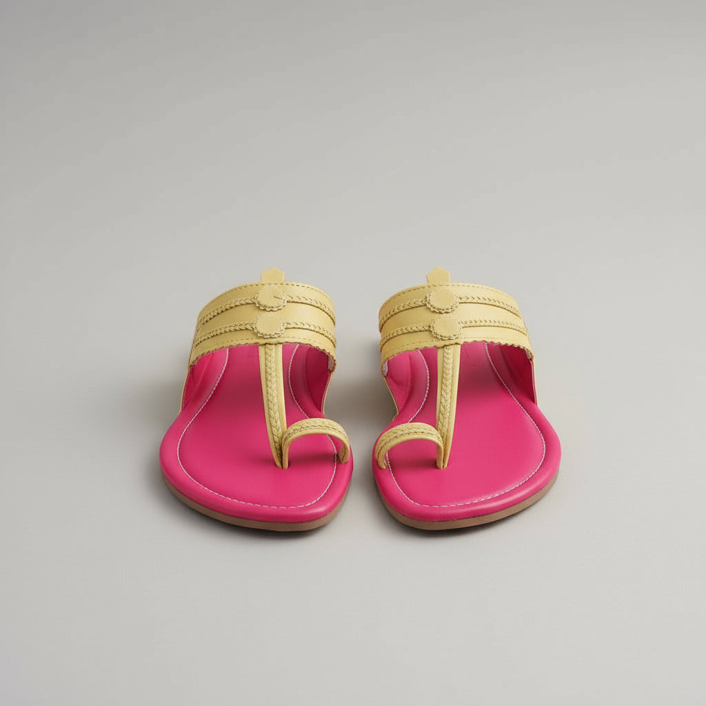 Women Kolhapuri | Vastra Super Soft Kols by NIIRA| Stylish & Comfortable | Handmade by Local Artisans -  Pink and Cream