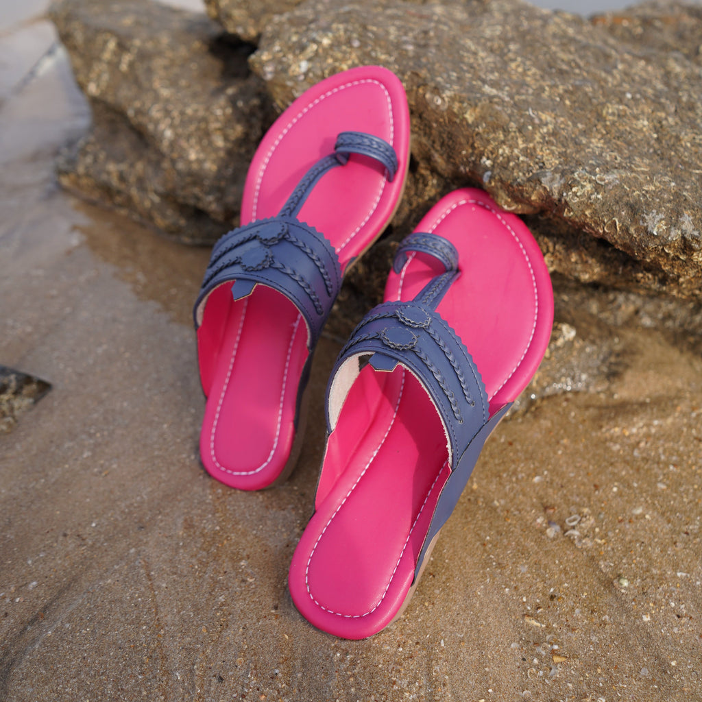 Women Kolhapuri | Vastra Super Soft Kols by NIIRA| Stylish & Comfortable | Handmade by Local Artisans - Pink and Blue