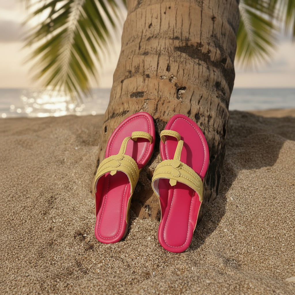 Women Kolhapuri | Vastra Super Soft Kols by NIIRA| Stylish & Comfortable | Handmade by Local Artisans -  Pink and Cream