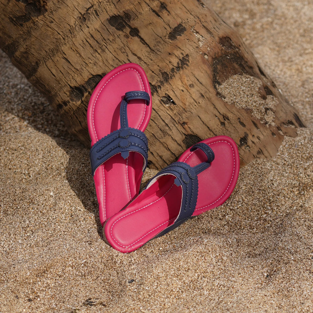 Women Kolhapuri | Vastra Super Soft Kols by NIIRA| Stylish & Comfortable | Handmade by Local Artisans - Pink and Blue