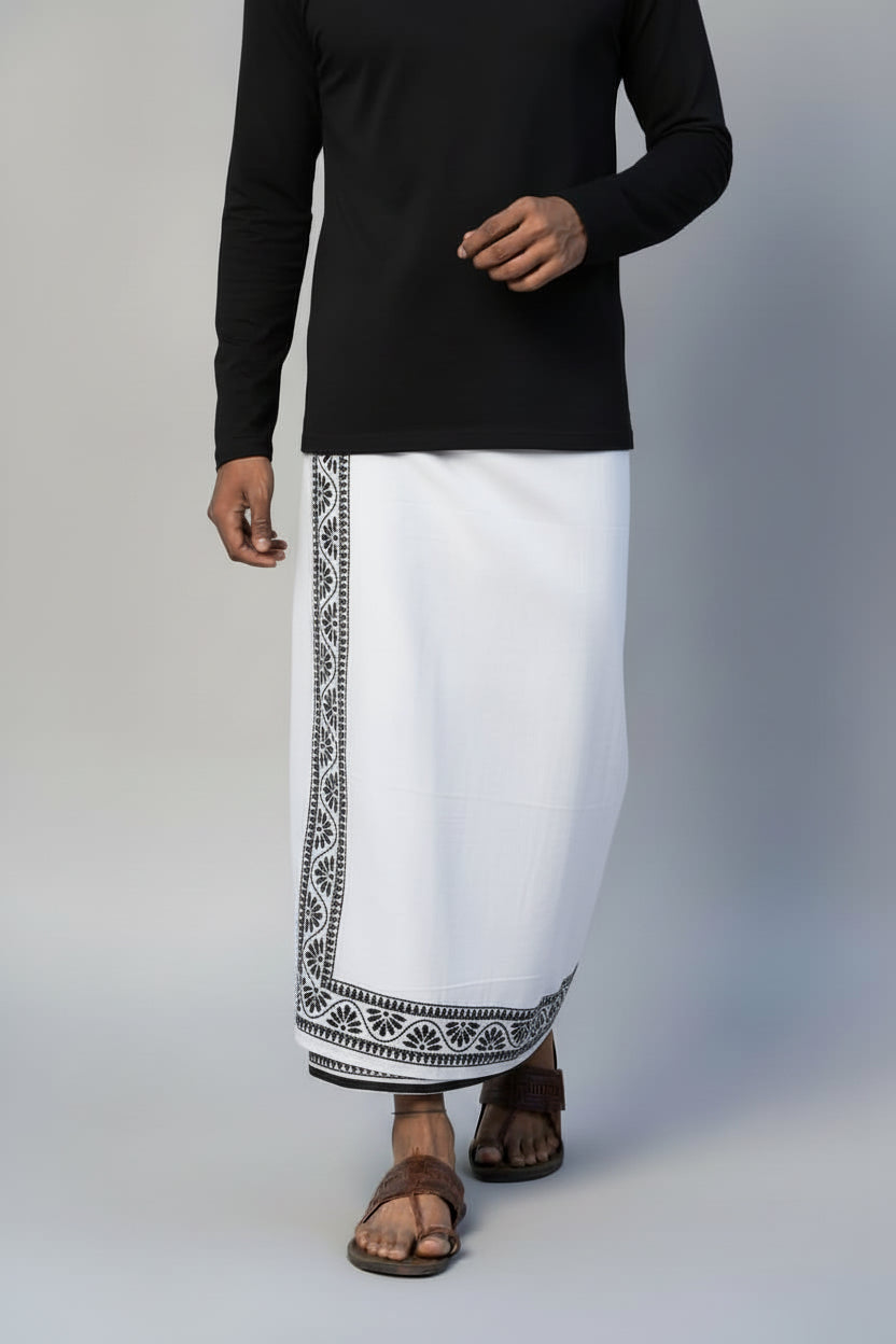 Kora Khaadi Dhoti | Block Motif | Ayan| Lungi | Veshti | Pancha Wrap - Maroon