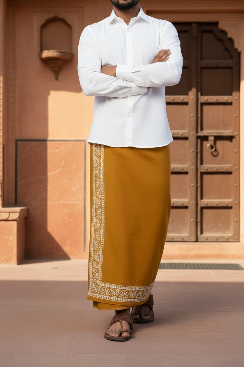 Kora Khaadi Dhoti | Block Motif | Ayan| Lungi | Veshti | Pancha Wrap - Maroon