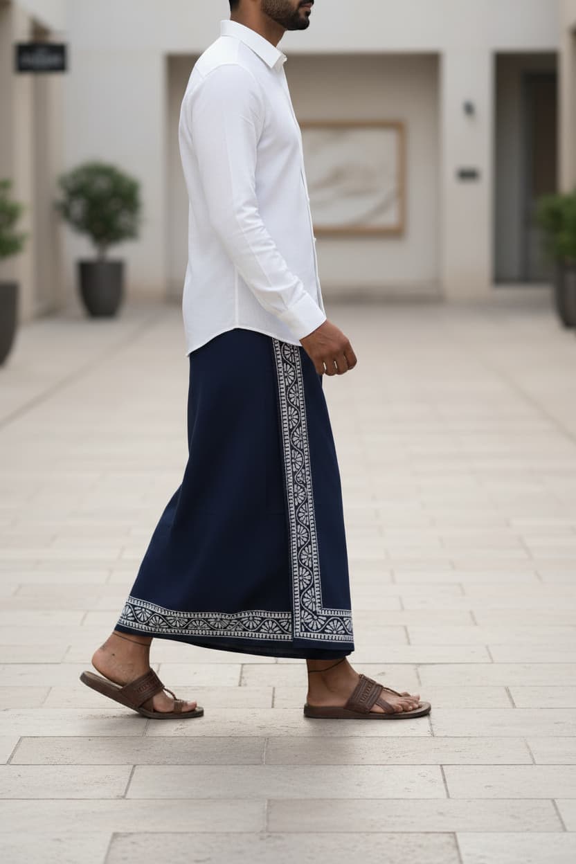Kora Khaadi Dhoti | Block Motif | Ayan| Lungi | Veshti | Pancha Wrap - Maroon