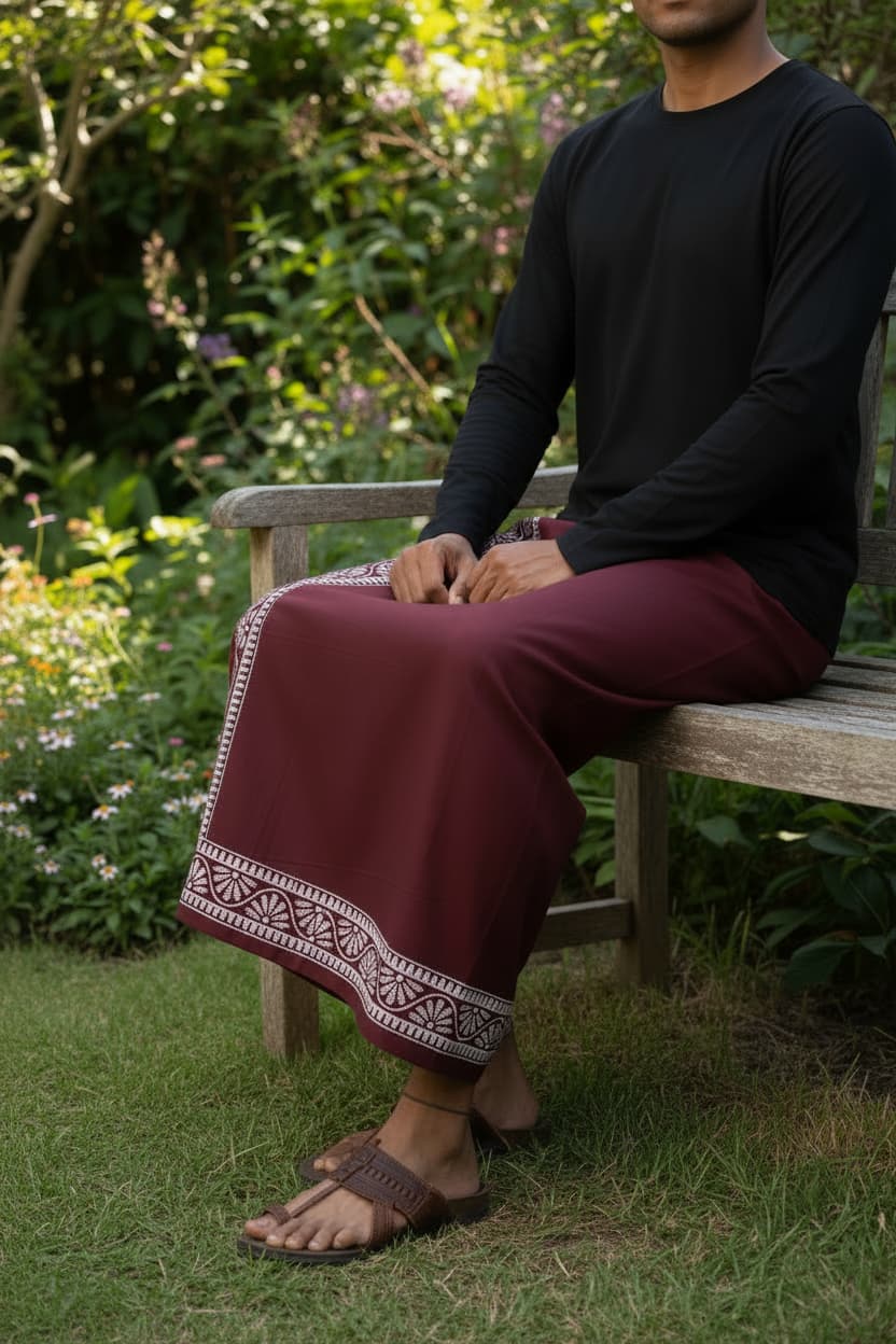 Kora Khaadi Dhoti | Block Motif | Ayan| Lungi | Veshti | Pancha Wrap - Maroon