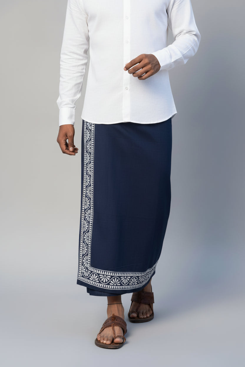 Kora Khaadi Dhoti | Block Motif | Ayan| Lungi | Veshti | Pancha Wrap - Maroon