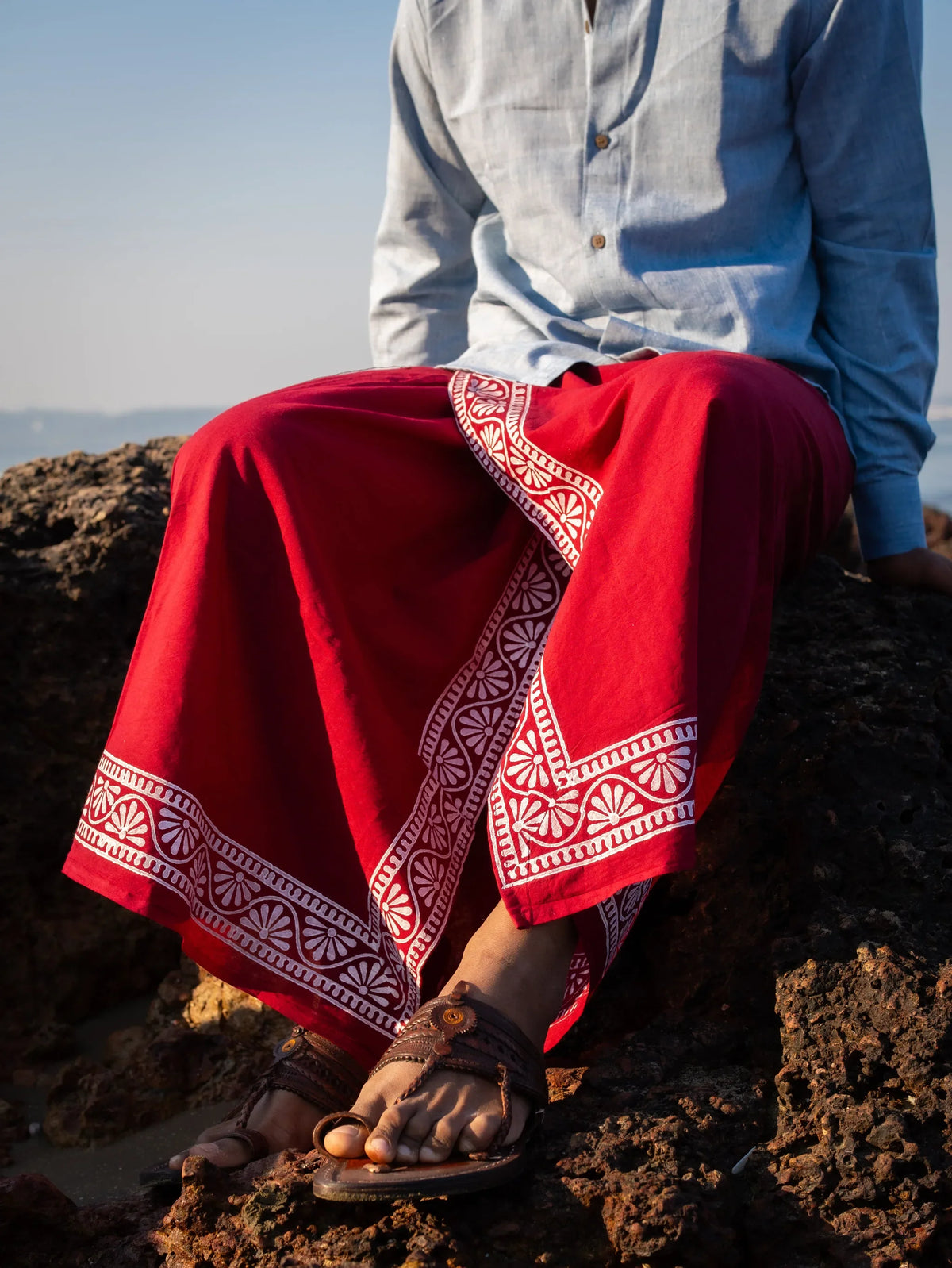 Kora Khaadi Dhoti | Block Motif | Ayan| Lungi | Veshti | Pancha Wrap - Maroon