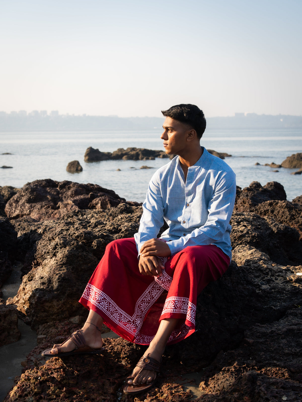 Kora Khaadi Dhoti | Block Motif | Ayan| Lungi | Veshti | Pancha Wrap - Maroon