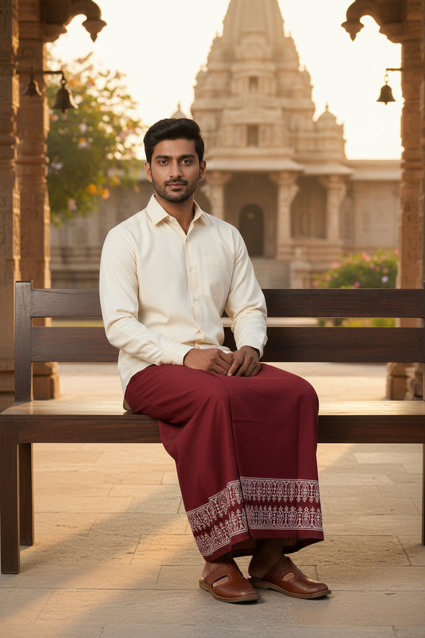 Kora Khaadi Dhoti| Metro Stripe|  Lungi | Veshti | Pancha Wrap