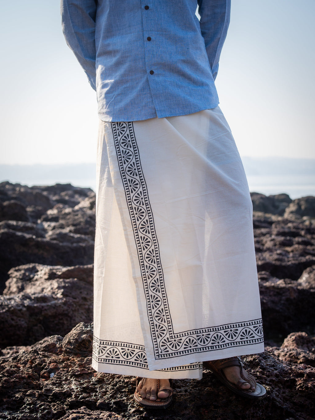 Kora Khaadi Dhoti - Lungi | Veshti | Pancha Wrap - White