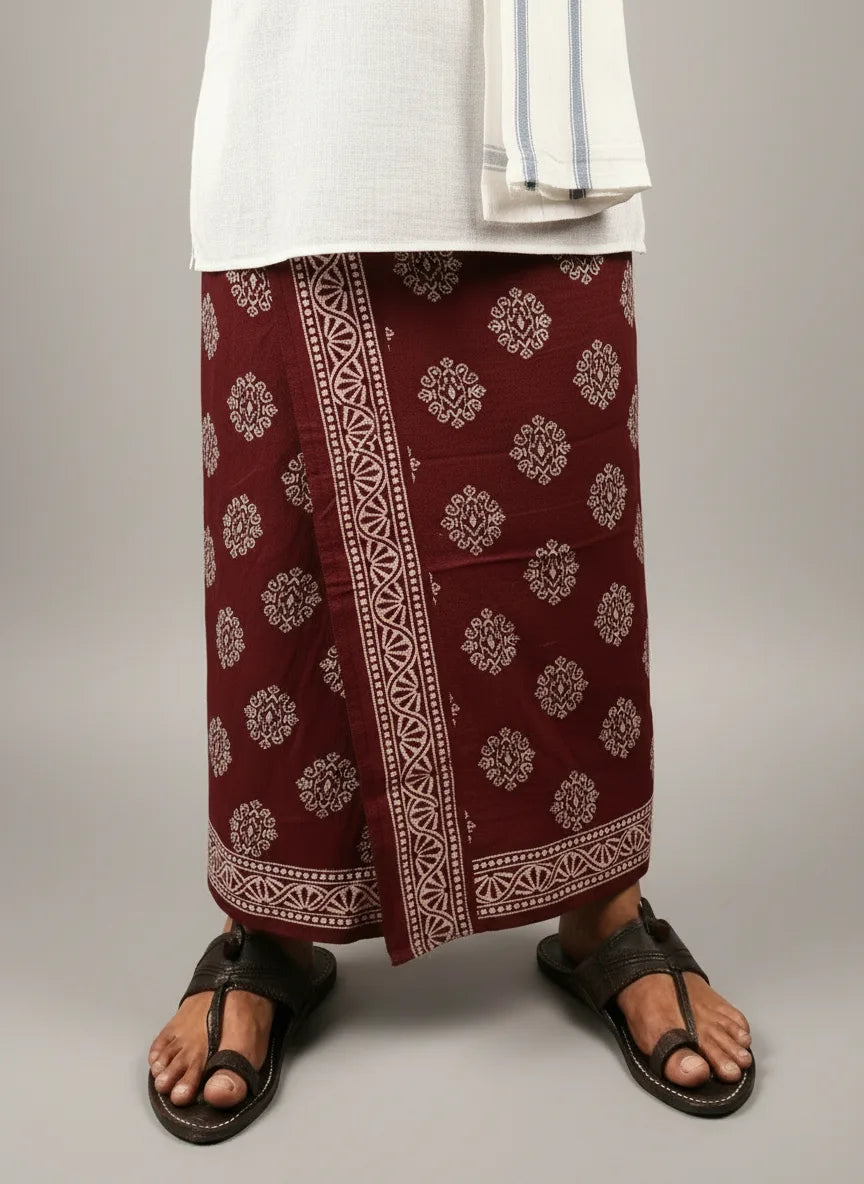 Kora Khaadi Dhoti Floral| Motif |Utsav| Lungi | Veshti | Pancha Wrap