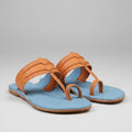 Vastra Super Soft Kolhapuri Kols for women in light blue and peach by NIIRA, handmade cushioned chappals