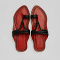 Karagiri Scarlet Braided Flat Kolhapuri chappal for women, handcrafted red braided leather sandal by NIIRA