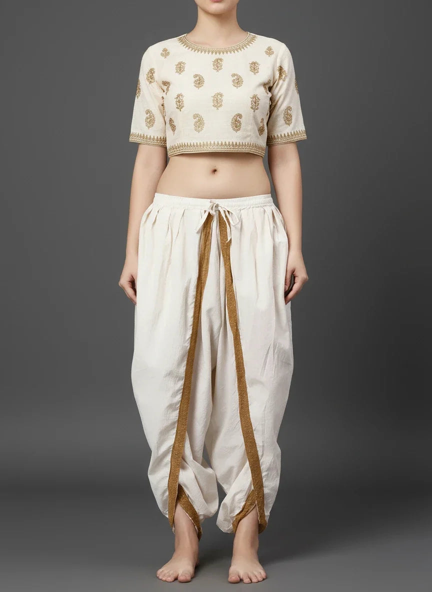 White Dhoti Drapers with Border for Women