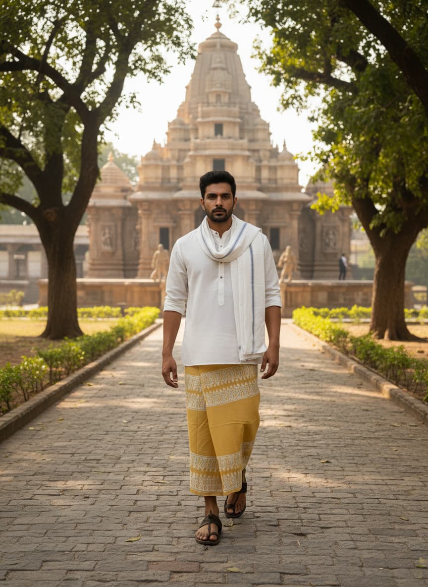 Kora Khaadi Dhoti| Metro Stripe|  Lungi | Veshti | Pancha Wrap