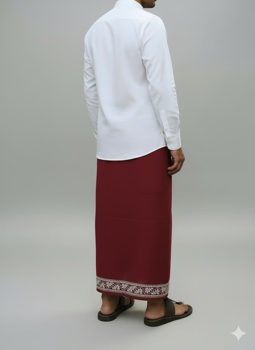 Kora Khaadi Dhoti | Block Motif | Ayan| Lungi | Veshti | Pancha Wrap - Maroon