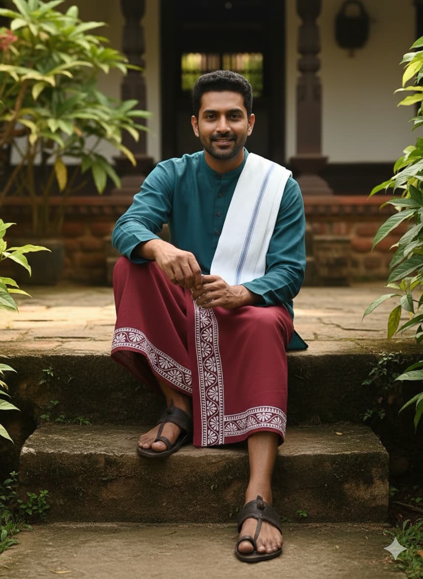 Kora Khaadi Dhoti | Block Motif | Ayan| Lungi | Veshti | Pancha Wrap - Maroon